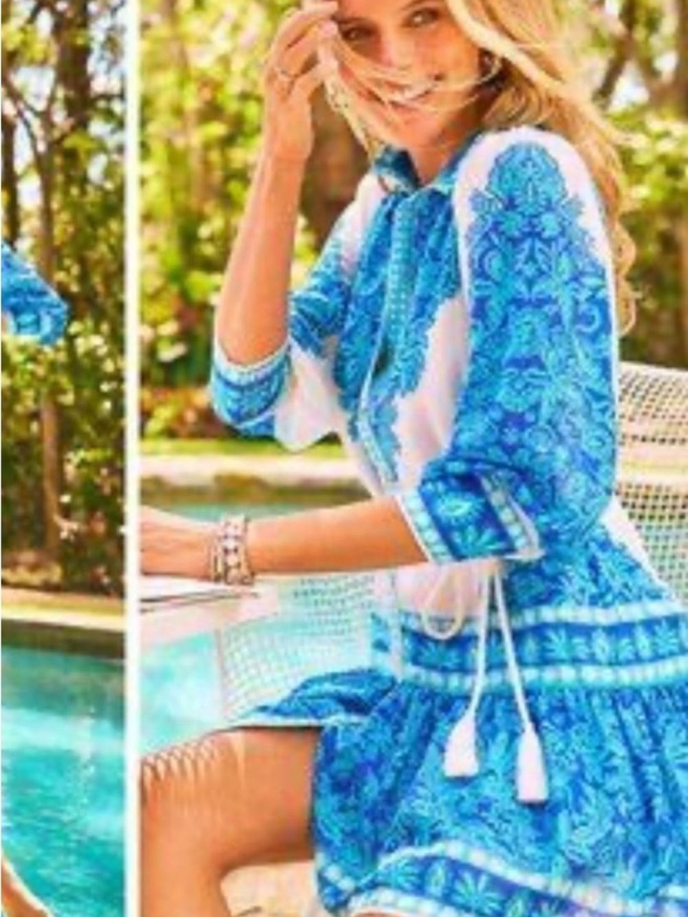 Lilly Pulitzer Blue & White Printed Mini Dress with Tassel Tie